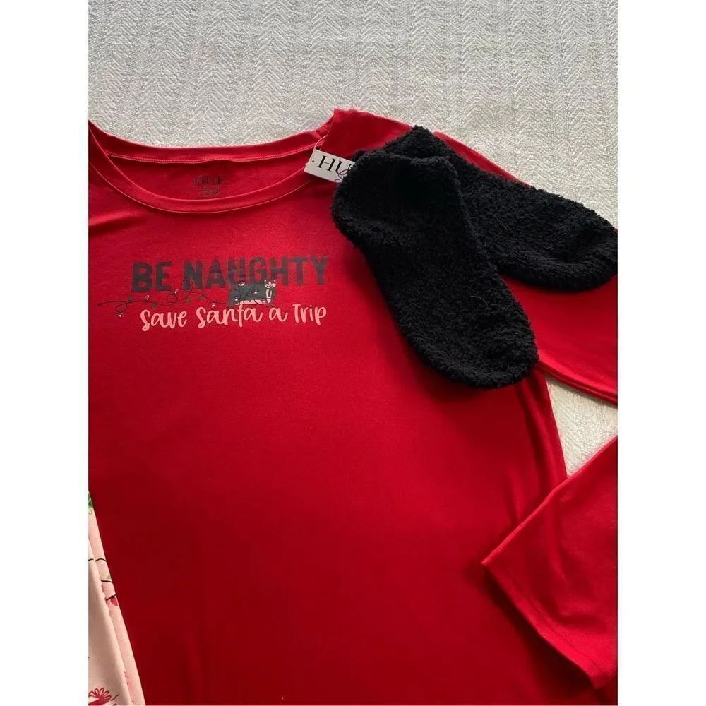 HUE Women’s LARGE 3-Piece “Be Naughty, Save Santa a Trip” Pajama Set - Picture 2 of 9
